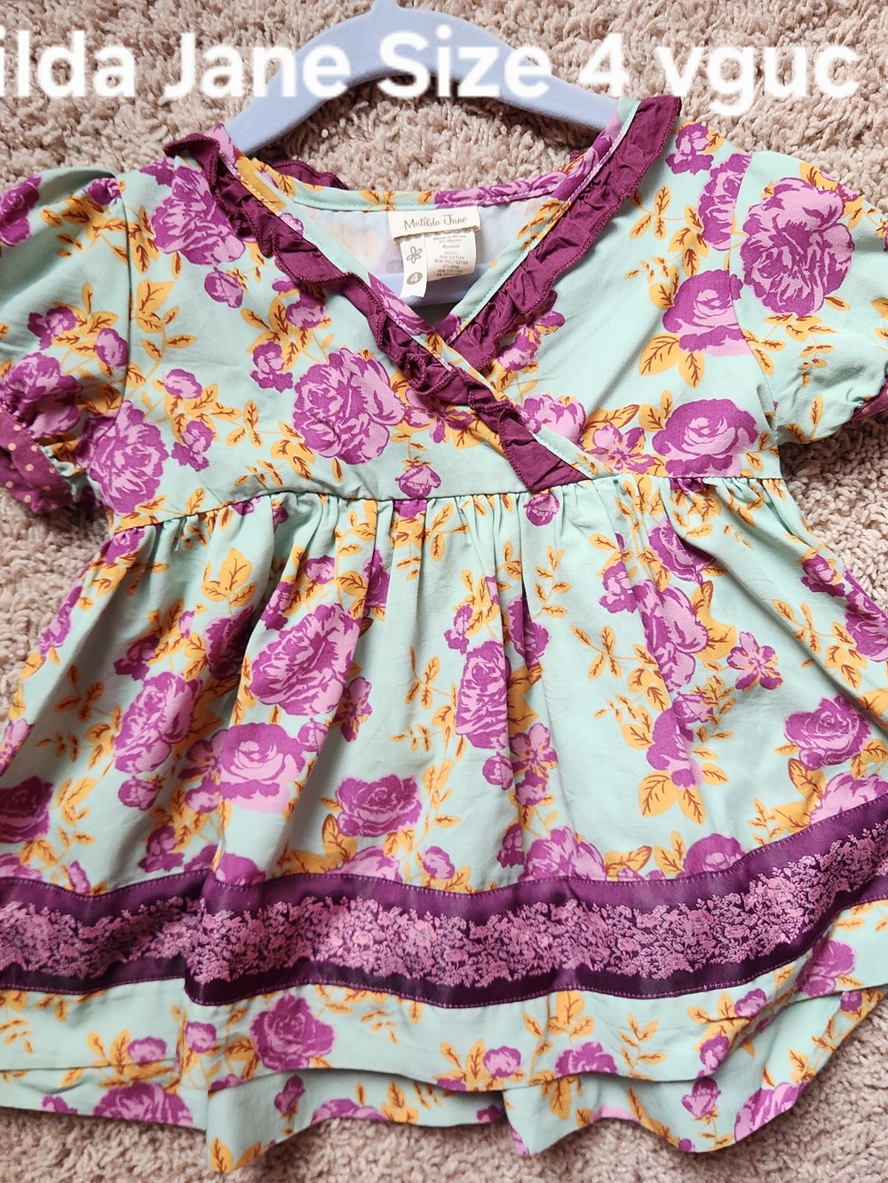 Matilda Jane Mint Floral Top with Purple and Gold Accents